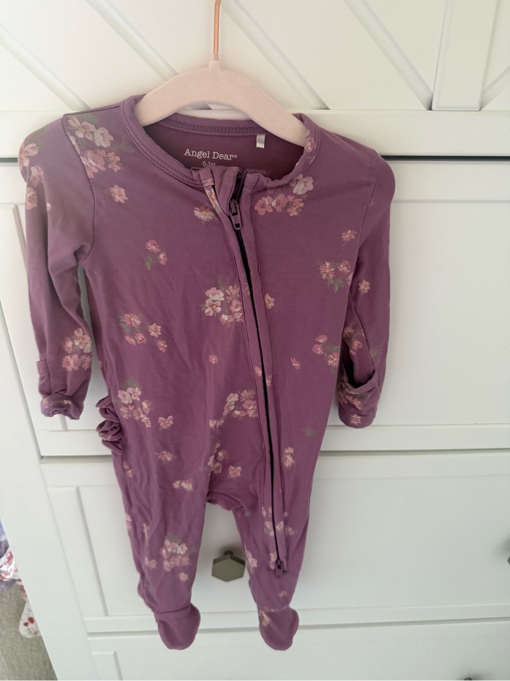 Angel Dear Dusty Mauve Floral Zip Footed One-Piece